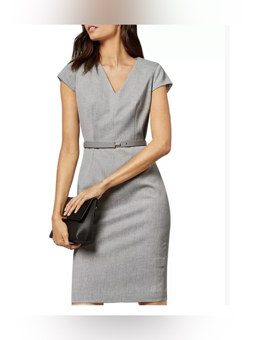 NWT Ted Baker Light Grey Textured Peplum Midi Dress Size 1 / US 4